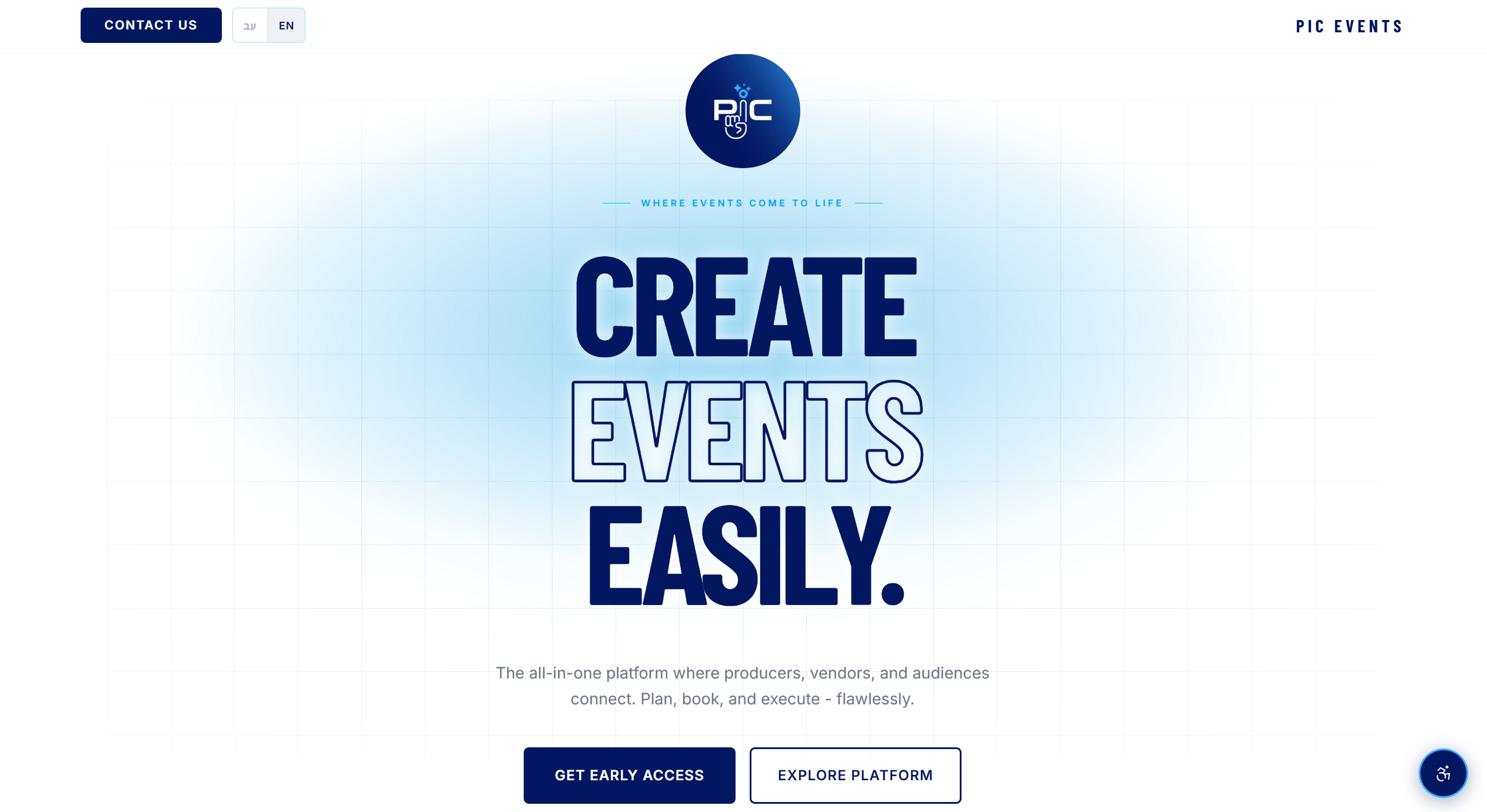 PIC Events - דף נחיתה לייצור לידים לפלטפורמת הפקות אירועים המחברת מפיקים, ספקים ומבלים